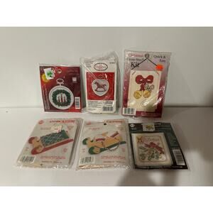 Lot of 6 Cross Stitch embroidery ornament kits - all in package